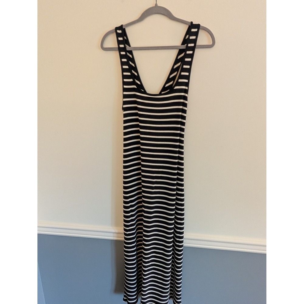 J.Crew Black Cross-back midi dress in striped vintage rib XL minimalist nautical